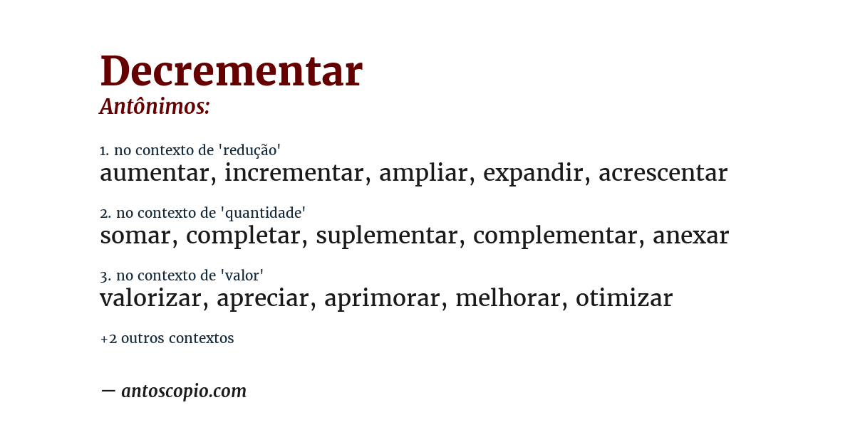 Antônimo de decrementar