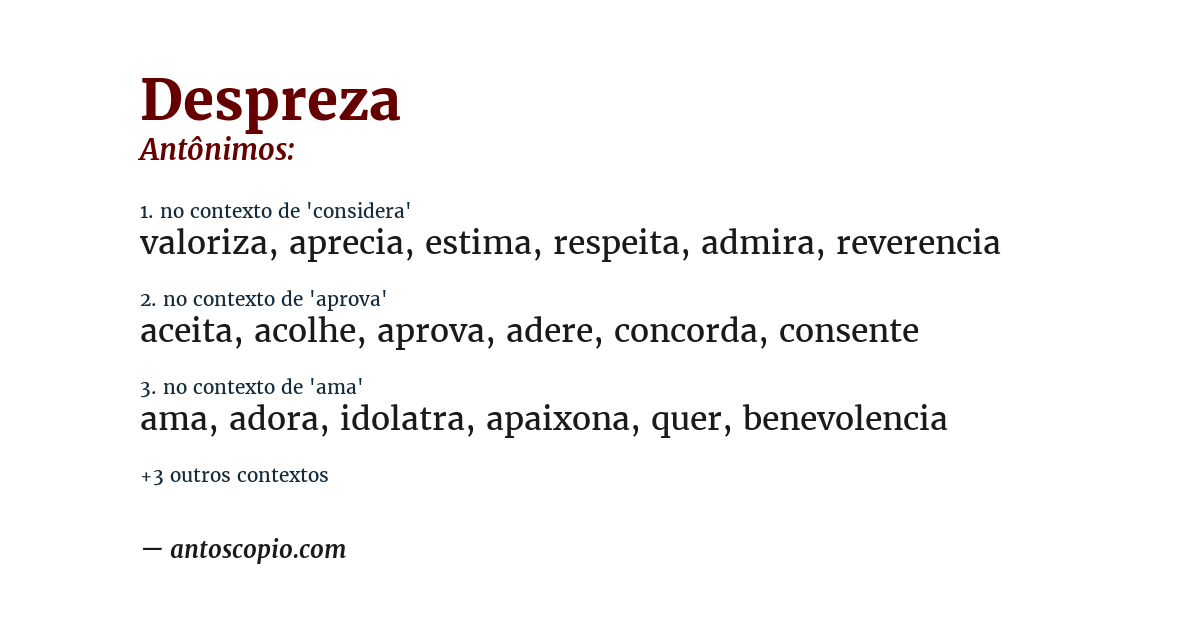 Antônimo de despreza