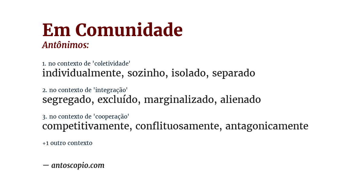 Antônimo de em comunidade