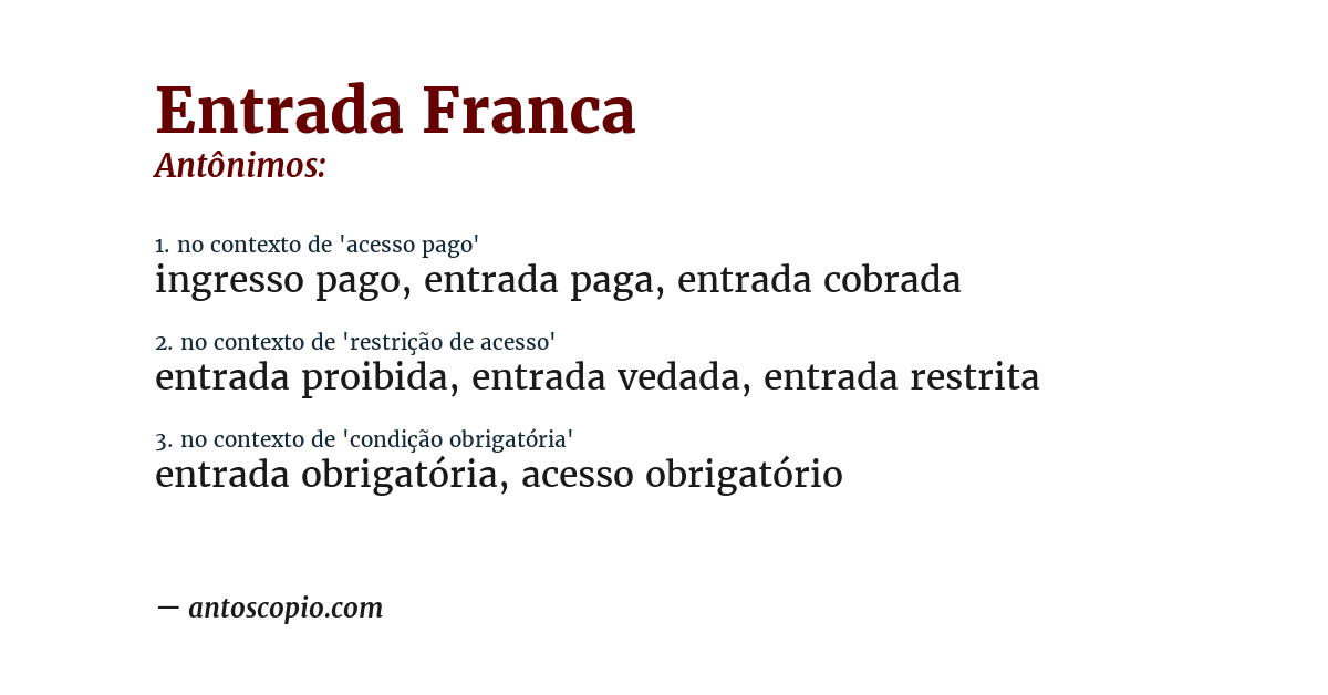 Antônimo de entrada franca