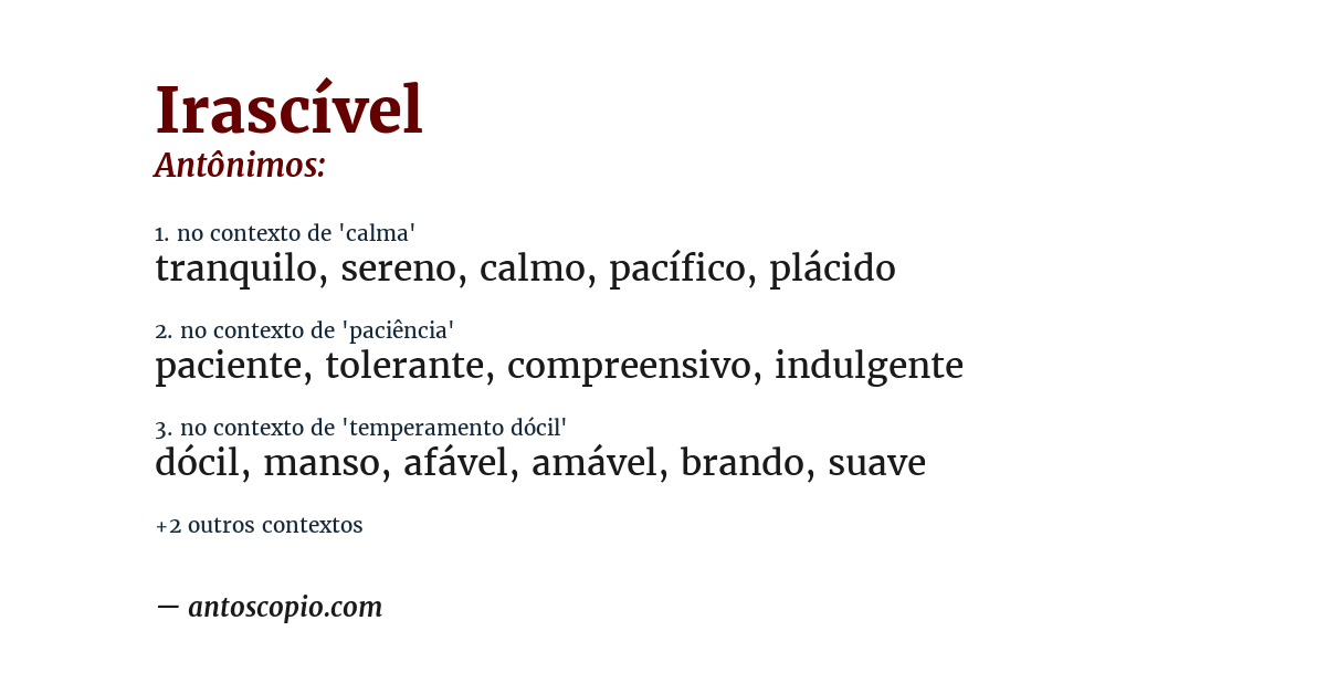 Antônimo de irascível