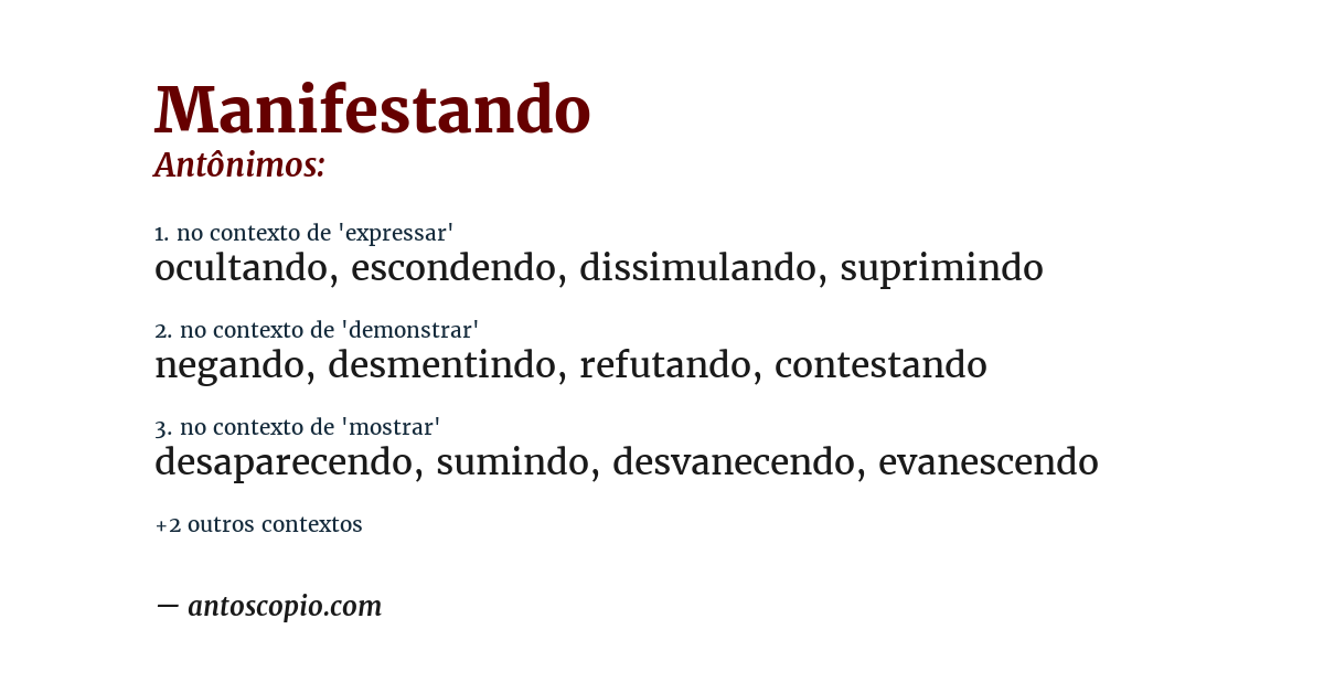 Antônimo de manifestando