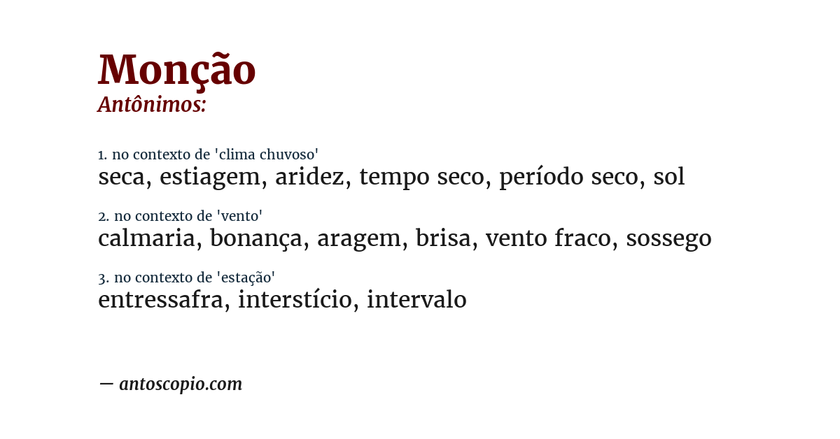Antônimo de monção