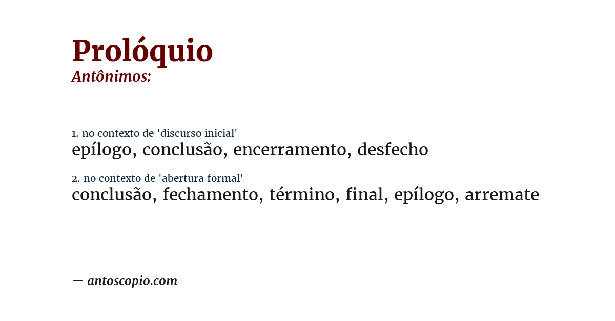 Antônimo de prolóquio