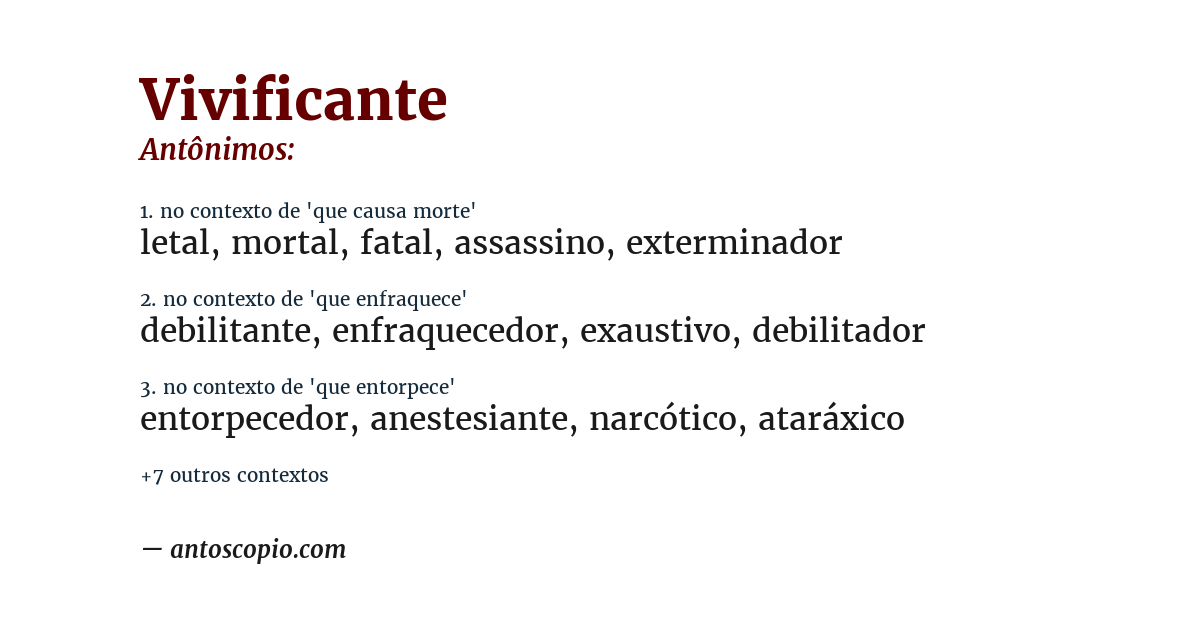 Antônimo de vivificante