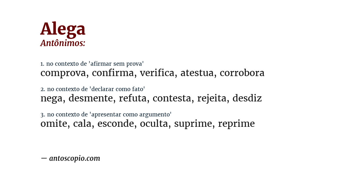 Antônimo de alega