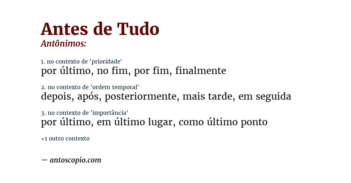 Antônimo de antes de tudo