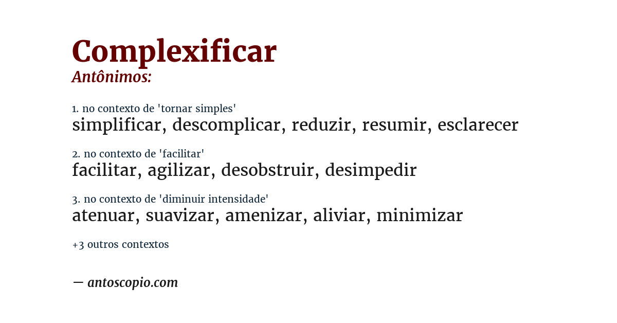 Antônimo de complexificar