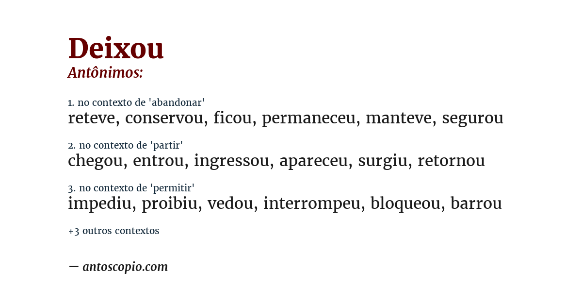 Antônimo de deixou