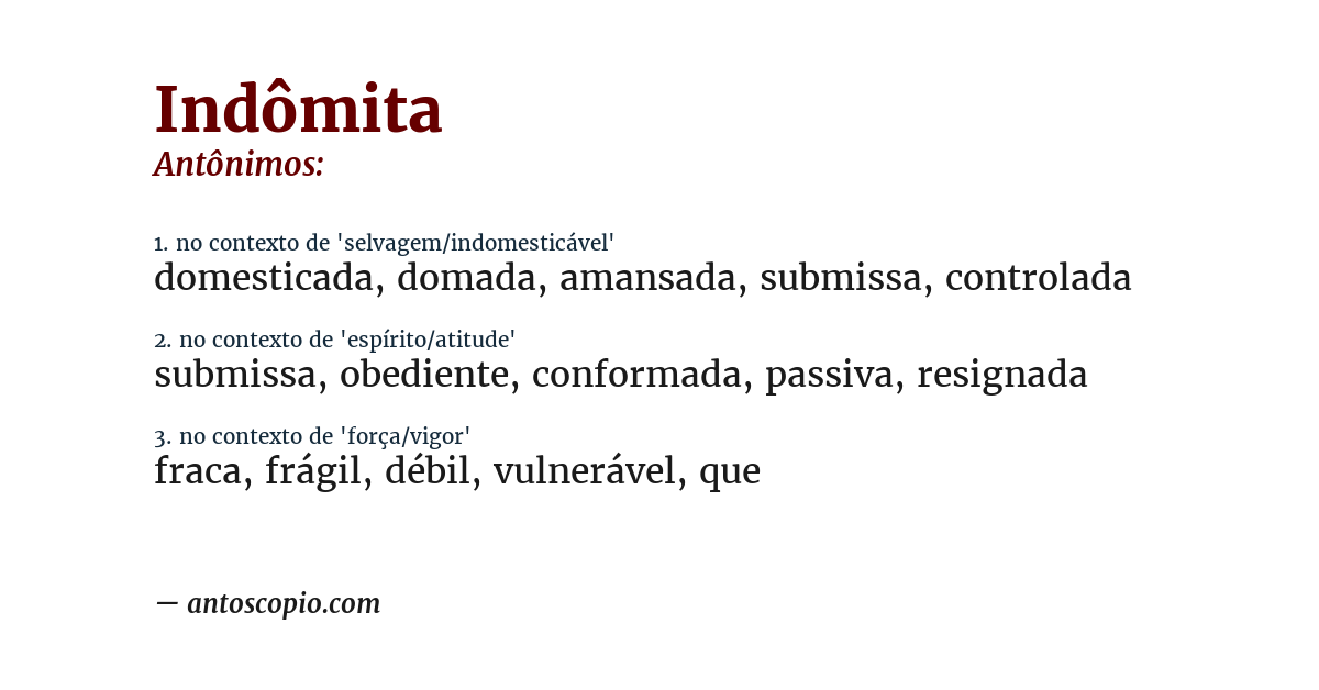 Antônimo de indômita