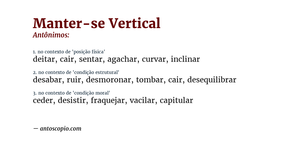 Antônimo de manter-se vertical