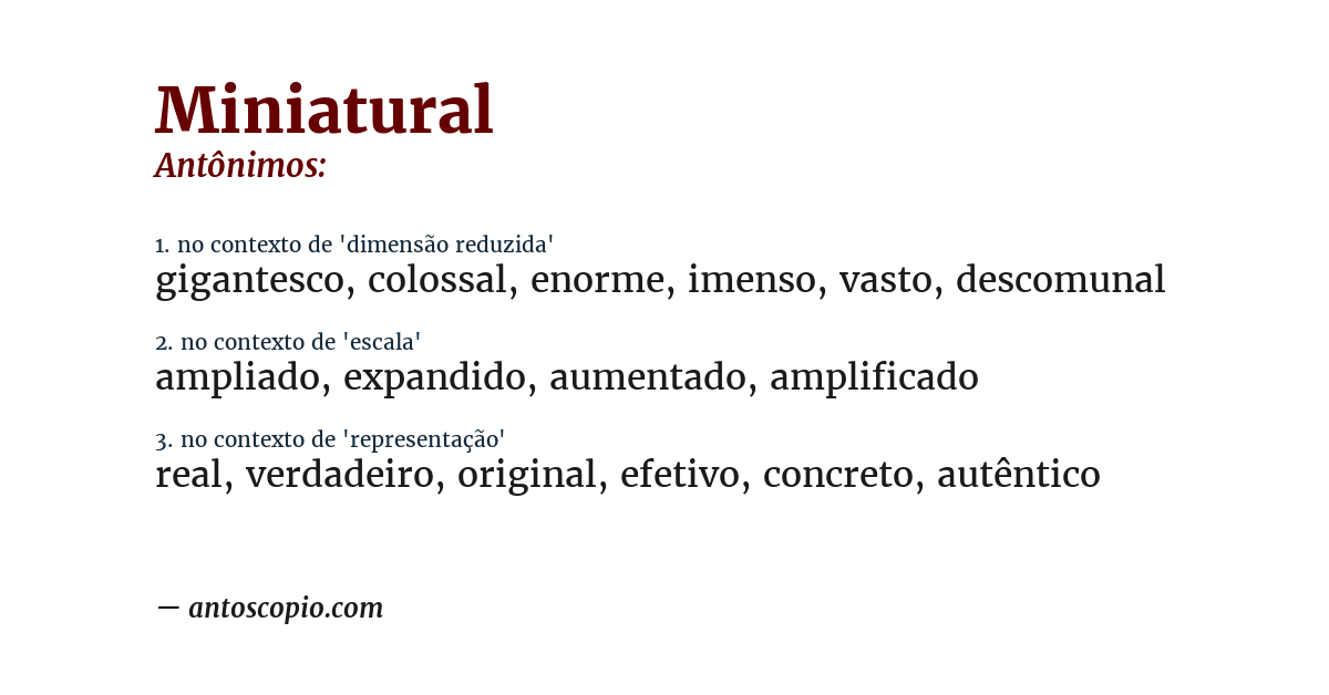 Antônimo de miniatural
