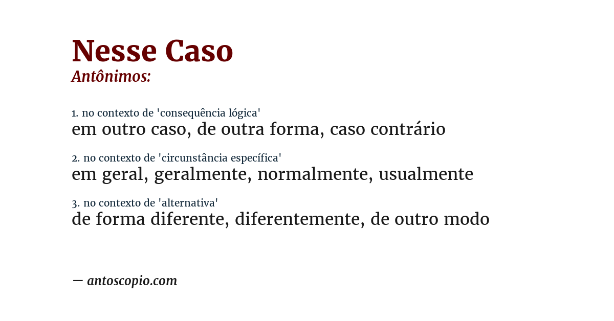 Antônimo de nesse caso