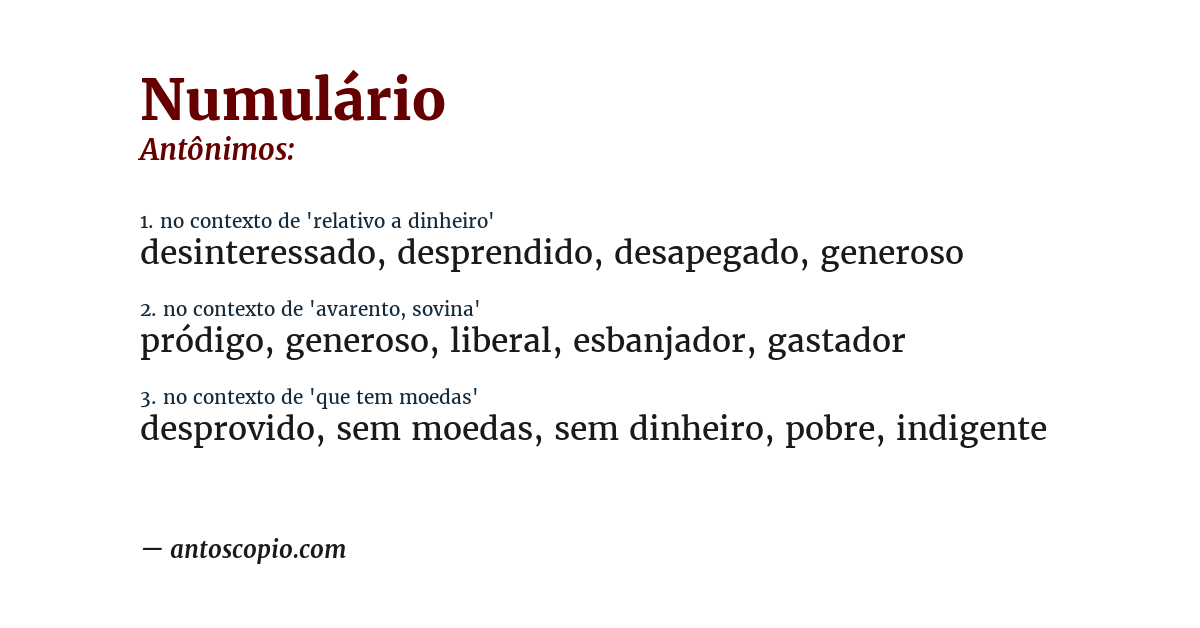 Antônimo de numulário