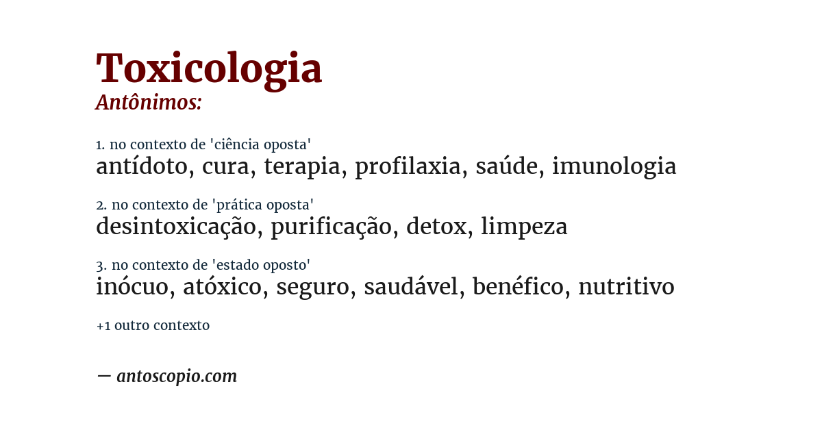 Antônimo de toxicologia