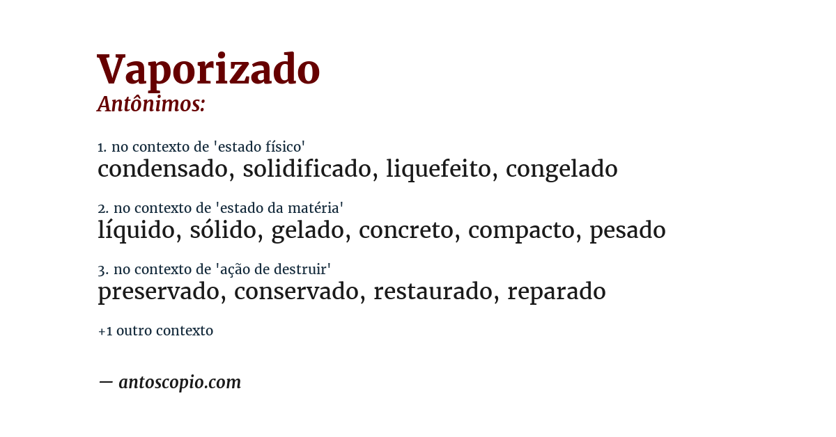 Antônimo de vaporizado