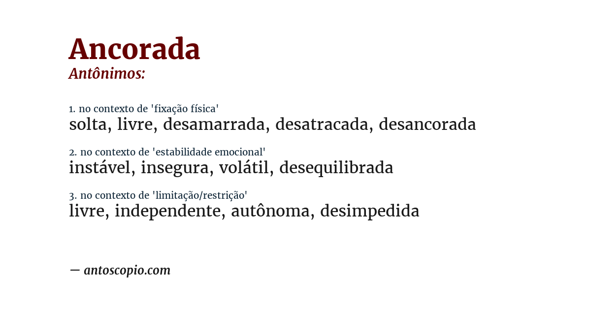 Antônimo de ancorada