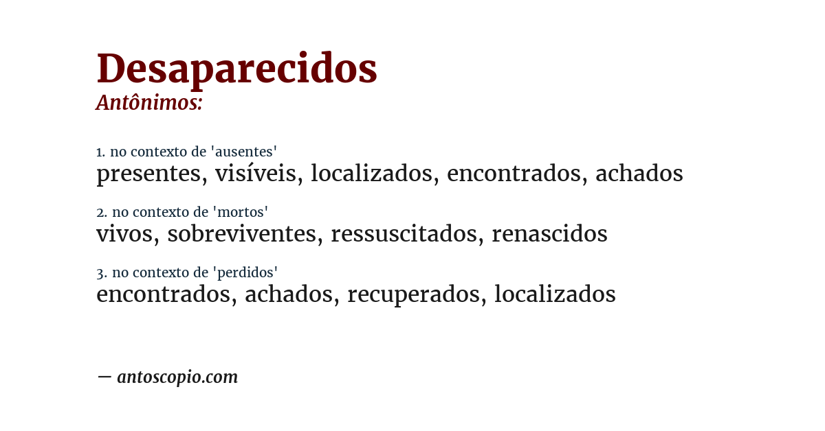 Antônimo de desaparecidos