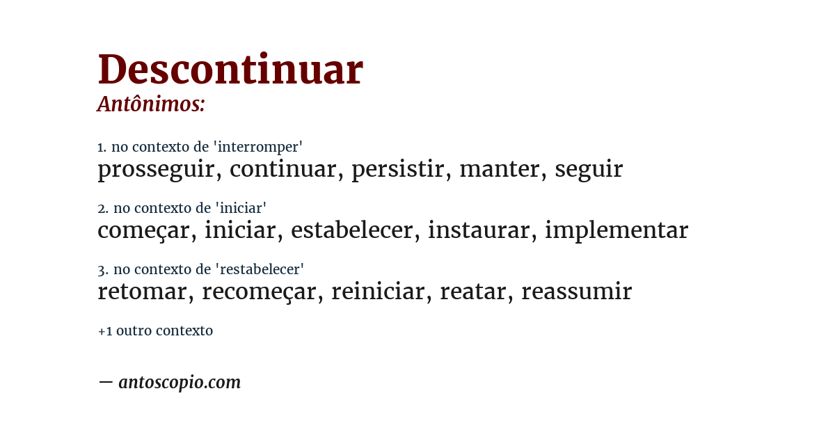 Antônimo de descontinuar