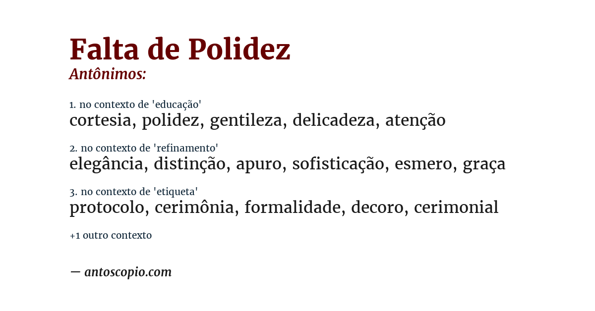 Antônimo de falta de polidez