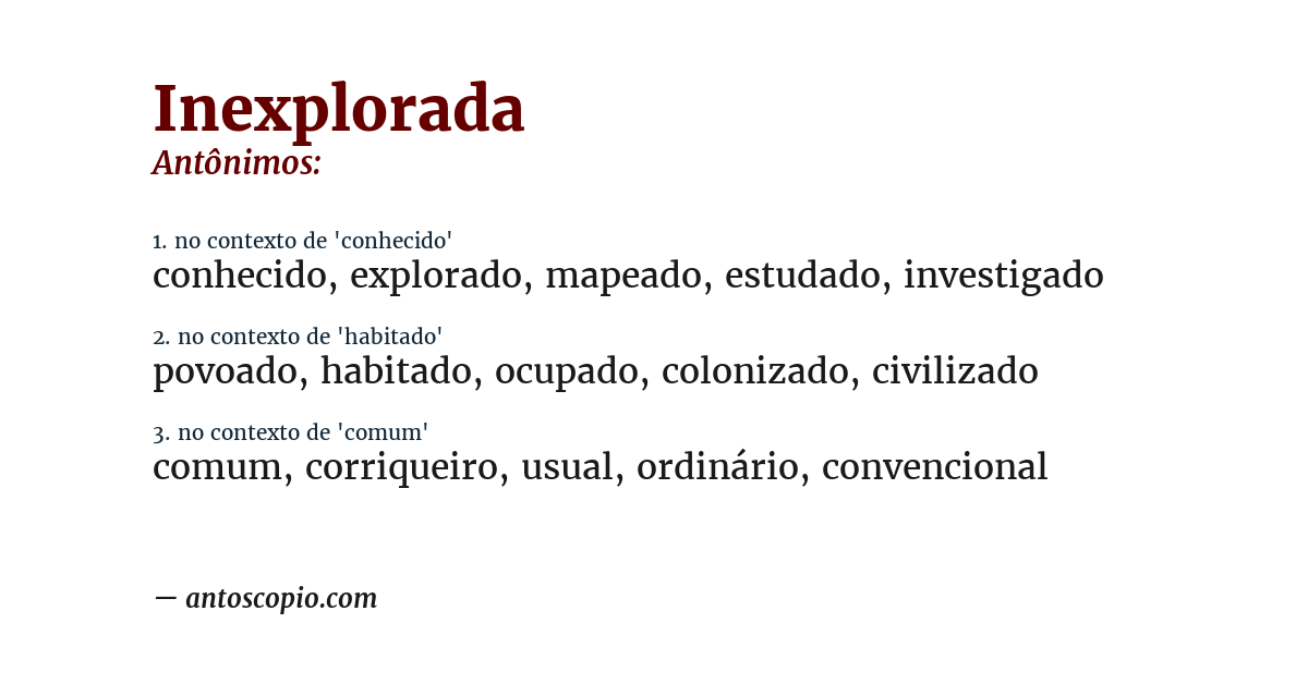 Antônimo de inexplorada
