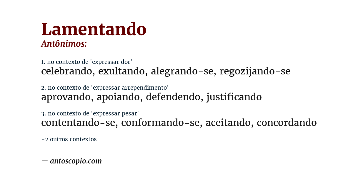 Antônimo de lamentando