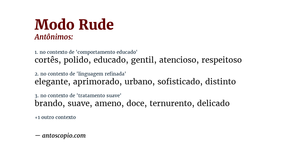 Antônimo de modo rude