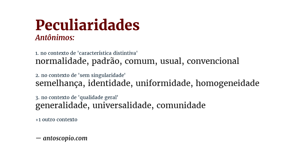 Antônimo de peculiaridades