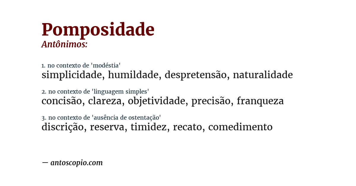 Antônimo de pomposidade