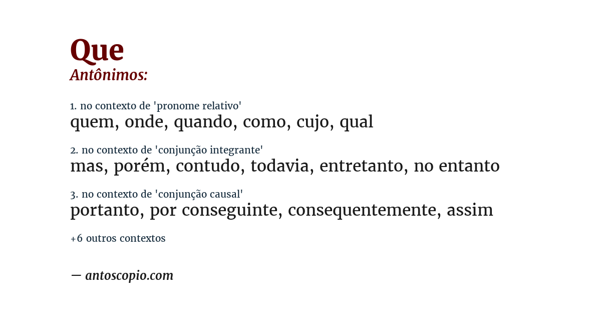 Antônimo de que