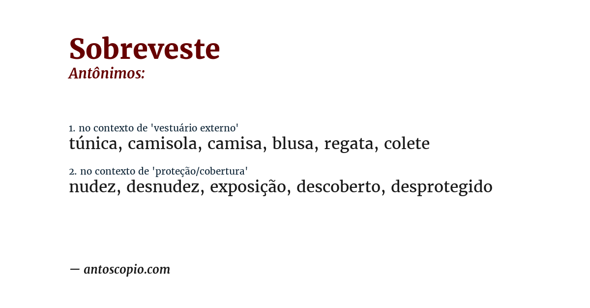 Antônimo de sobreveste