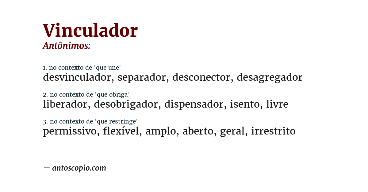 Antônimo de vinculador