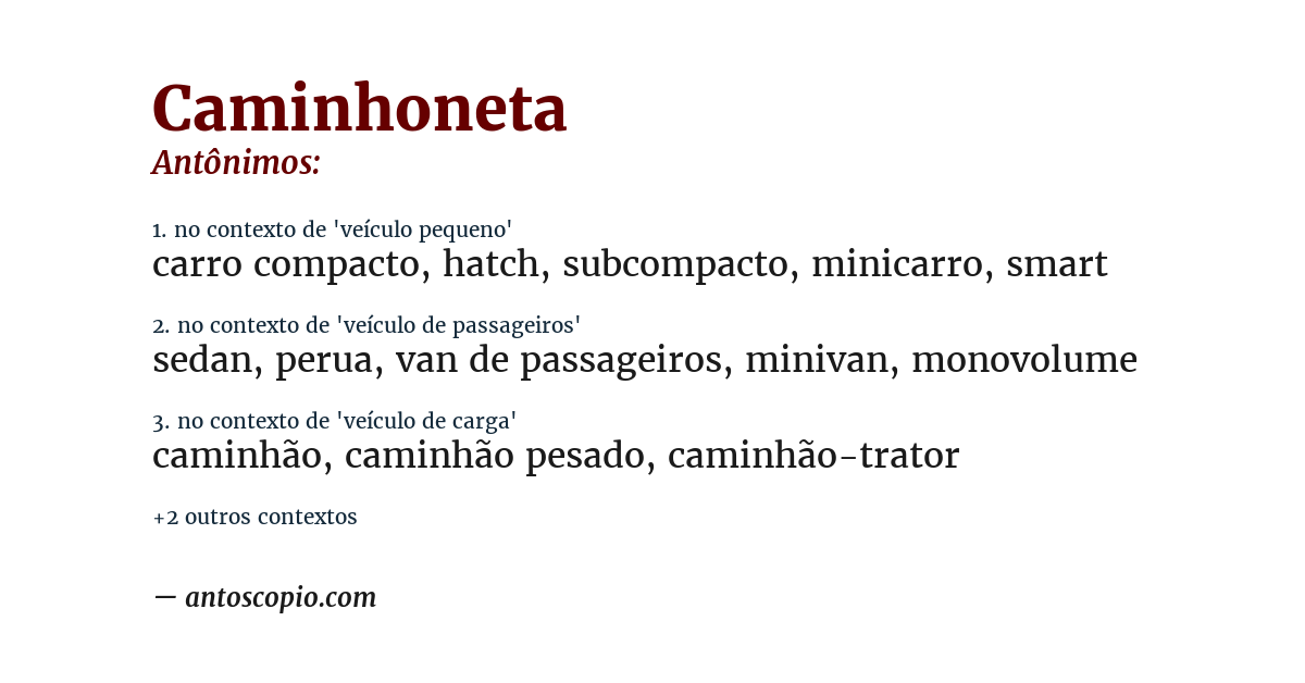 Antônimo de caminhoneta