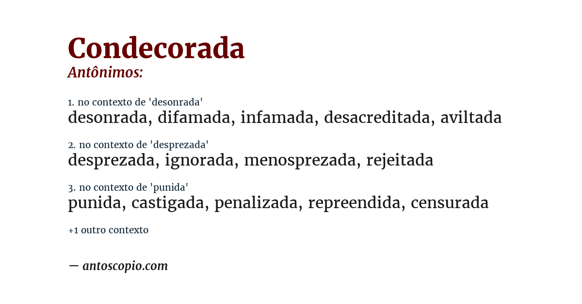 Antônimo de condecorada