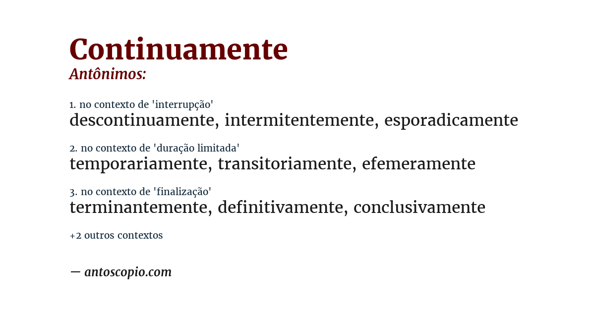 Antônimo de continuamente