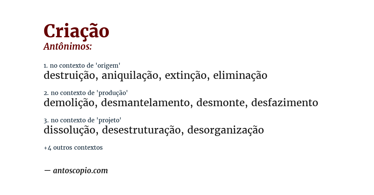 Antônimo de criação