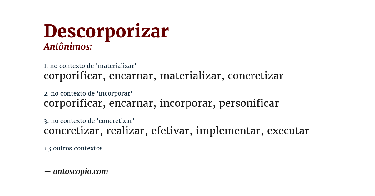 Antônimo de descorporizar