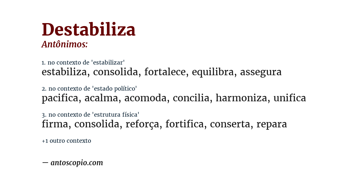 Antônimo de destabiliza