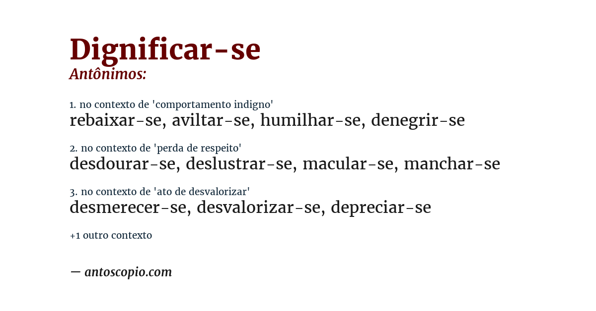 Antônimo de dignificar-se