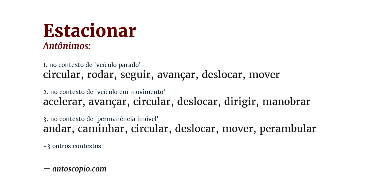 Antônimo de estacionar