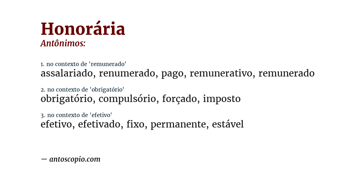 Antônimo de honorária