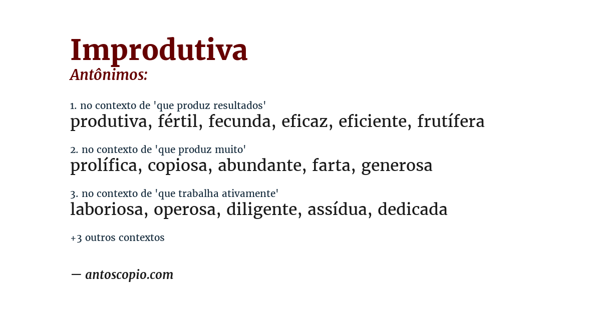Antônimo de improdutiva