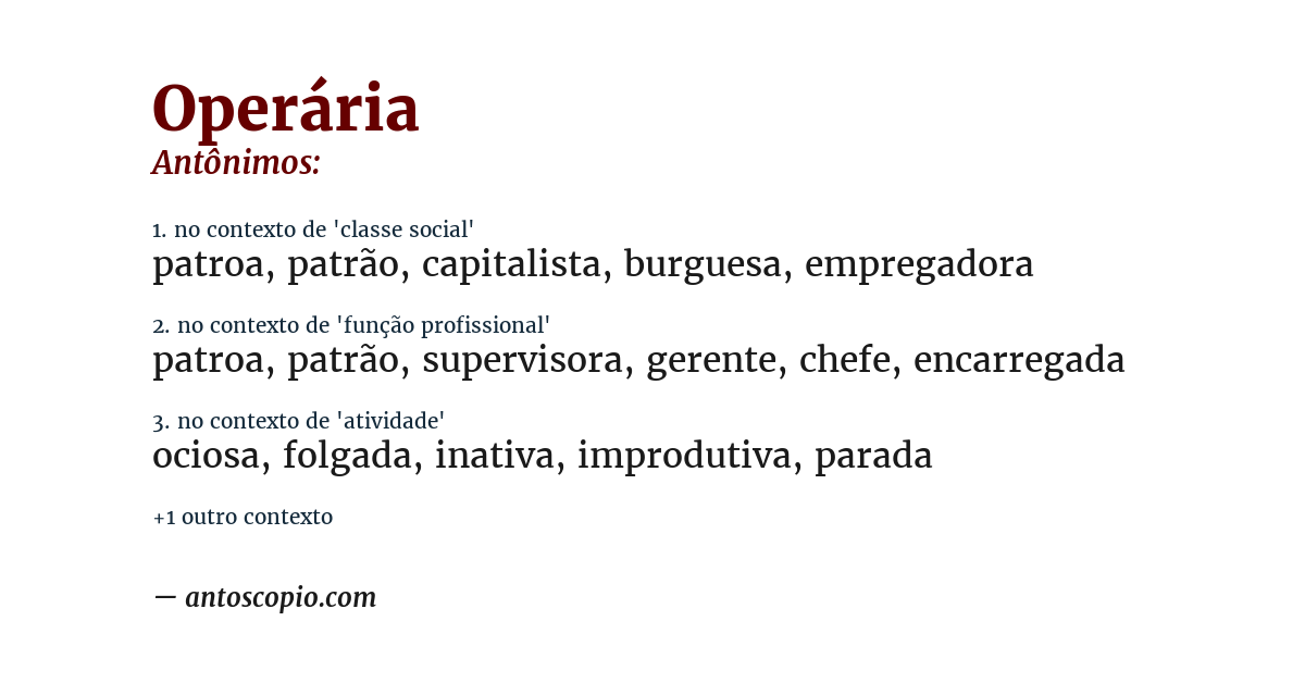 Antônimo de operária