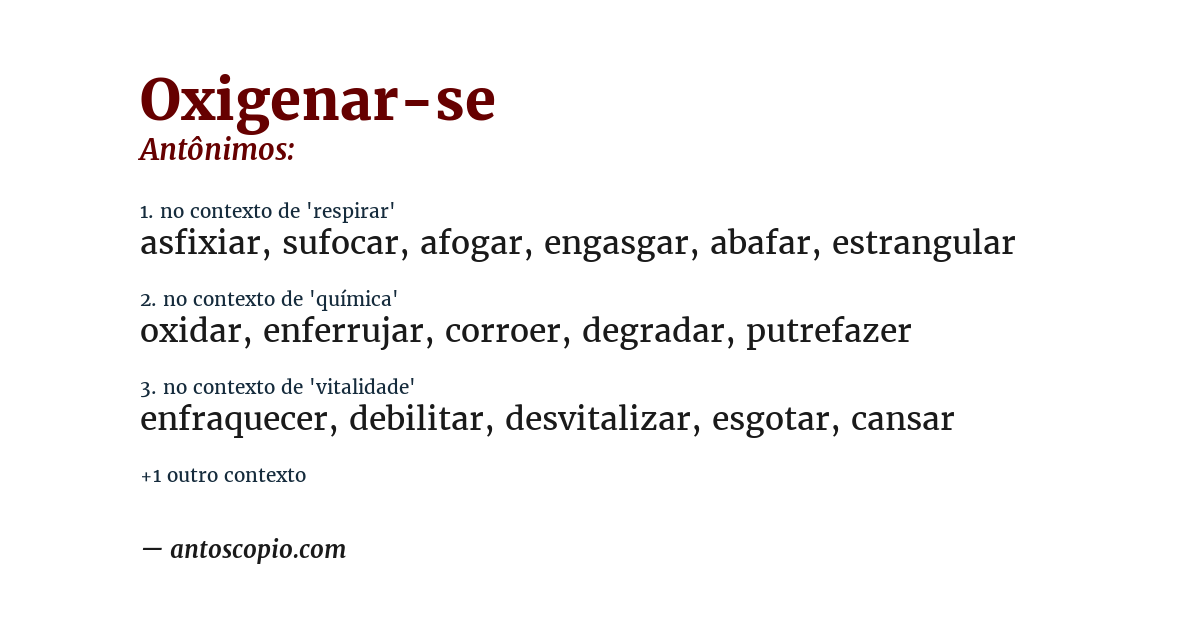 Antônimo de oxigenar-se