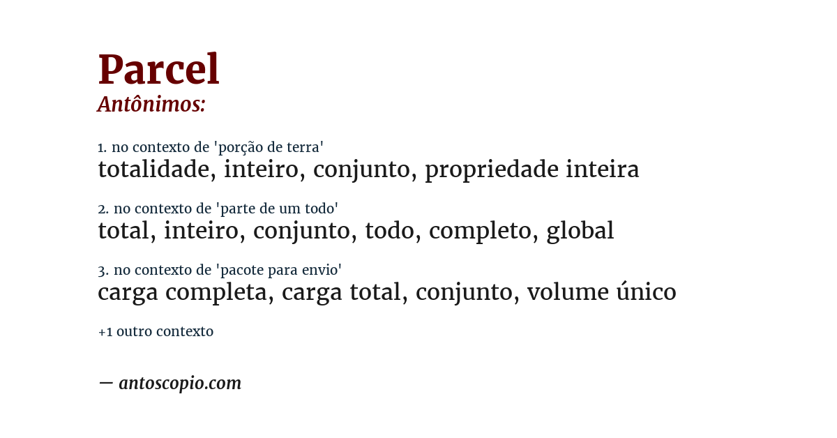 Antônimo de parcel