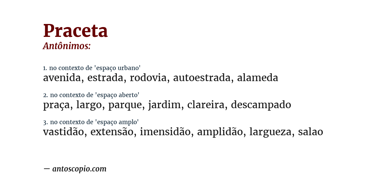Antônimo de praceta