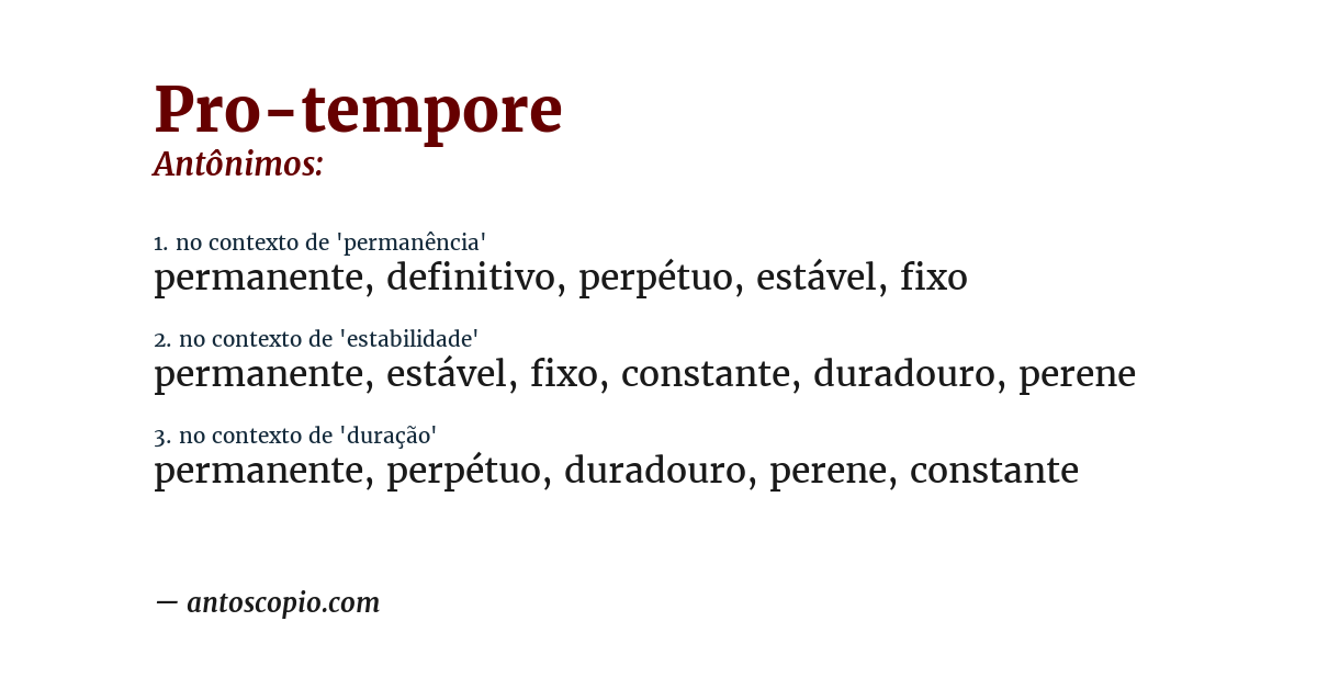 Antônimo de pro-tempore