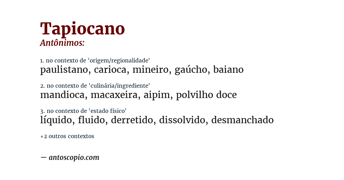 Antônimo de tapiocano