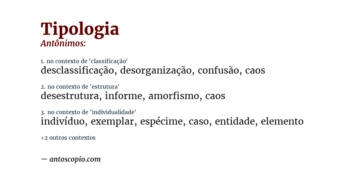 Antônimo de tipologia