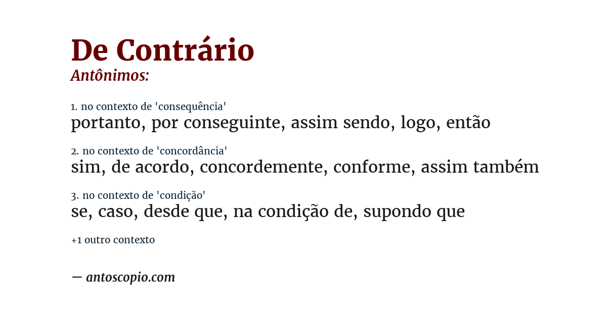 Antônimo de de contrário